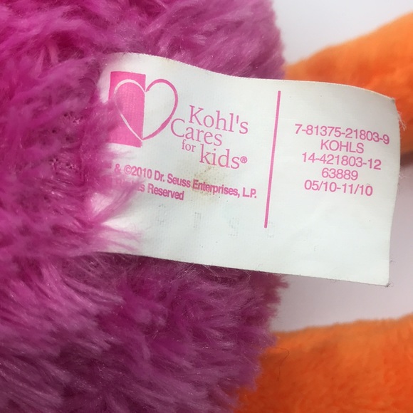 Kohl’s Dr Zeus Orange and Pink Stripe Plush 2010 Wocket in my Pocket 18” Stuffed - Picture 5 of 8